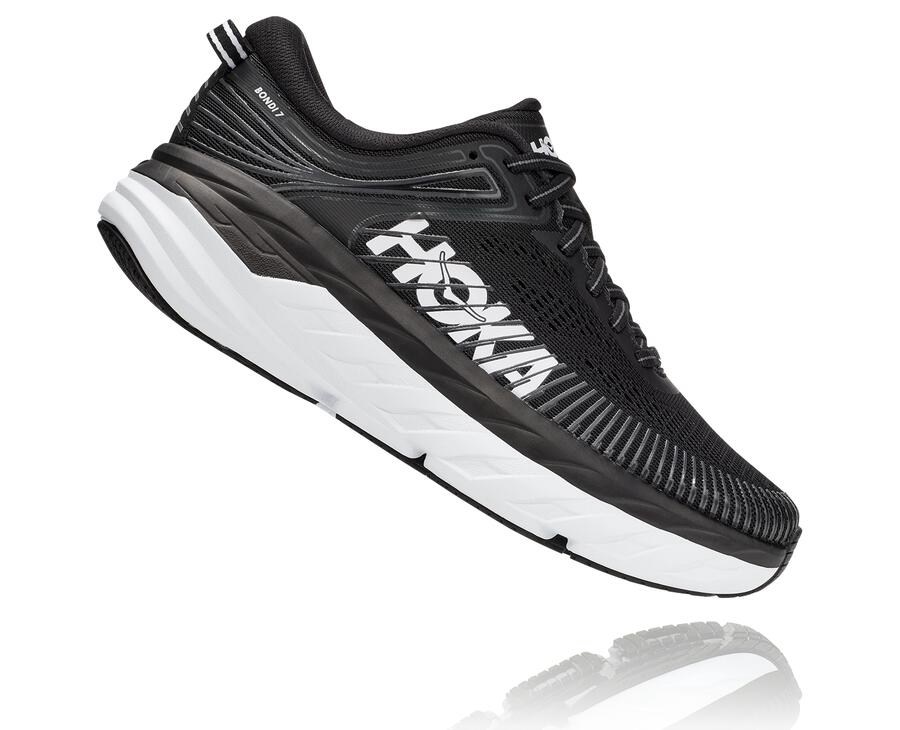 Running Shoes Womens - Hoka One One Bondi 7 - Black/White - AGQYHCL-45